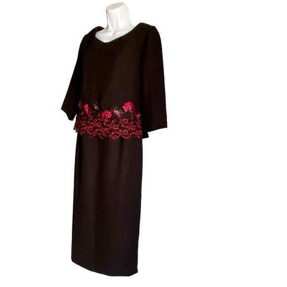 Clues Collection Black Dress Red Floral Waist Size 4P - Picture 4 of 9